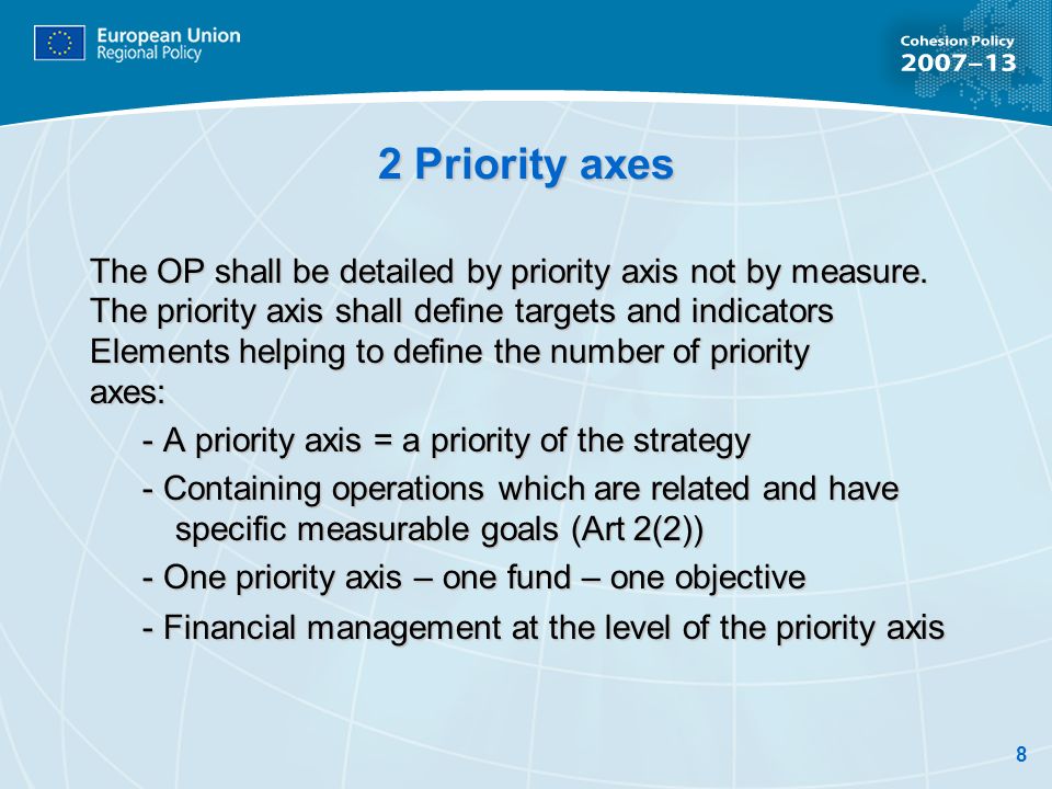 8 2 Priority axes The OP shall be detailed by priority axis not by measure.