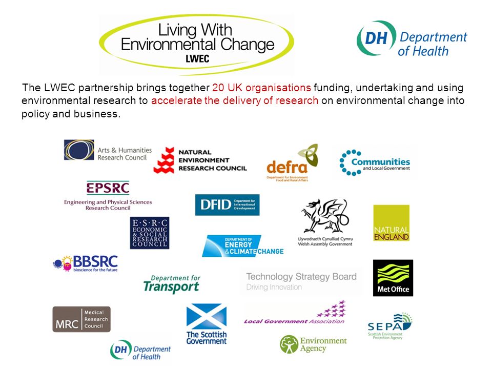 The LWEC partnership brings together 20 UK organisations funding, undertaking and using environmental research to accelerate the delivery of research on environmental change into policy and business.