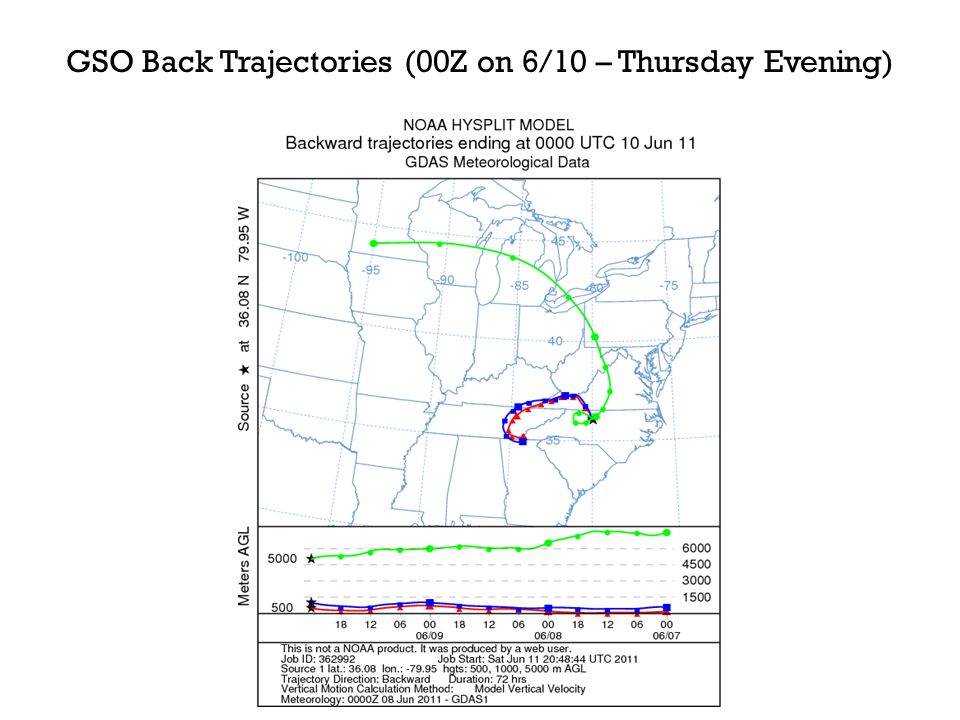 GSO Back Trajectories (00Z on 6/10 – Thursday Evening)