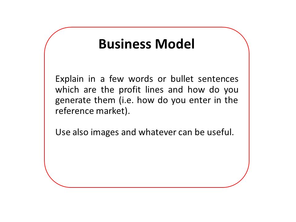 Business Model Explain in a few words or bullet sentences which are the profit lines and how do you generate them (i.e.