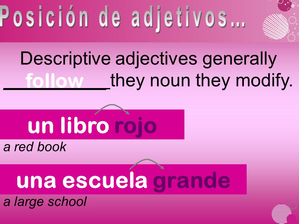 Descriptive adjectives generally __________ they noun they modify.