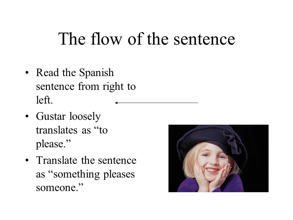The flow of the sentence Read the Spanish sentence from right to left.