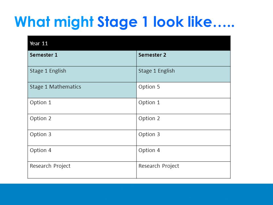 What might Stage 1 look like…..