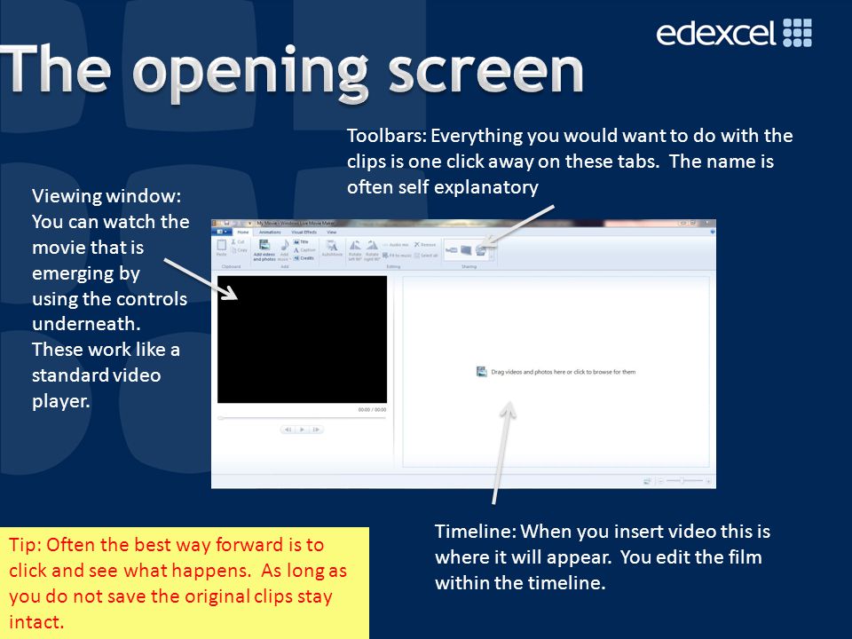 2 Viewing window: You can watch the movie that is emerging by using the controls underneath.
