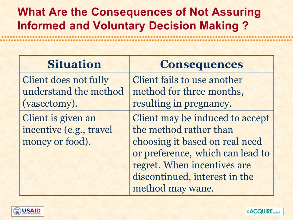 What Are the Consequences of Not Assuring Informed and Voluntary Decision Making .