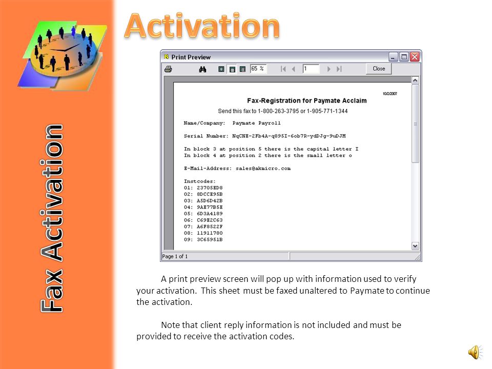 If you chose to activate Paymate Acclaim via fax, enter the requested information into the appropriate fields.