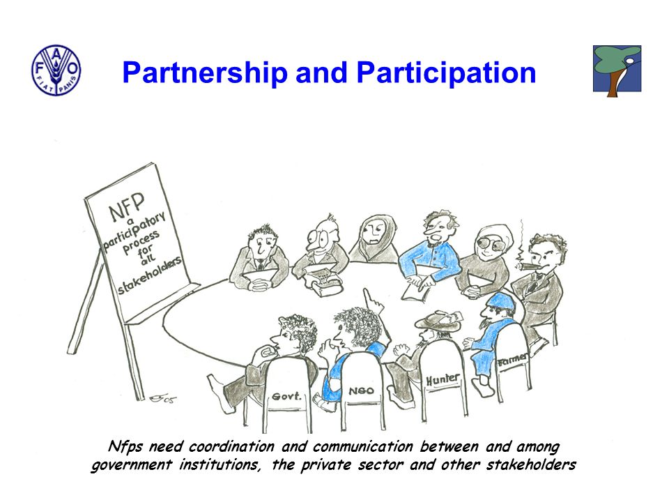 Nfps need coordination and communication between and among government institutions, the private sector and other stakeholders Partnership and Participation