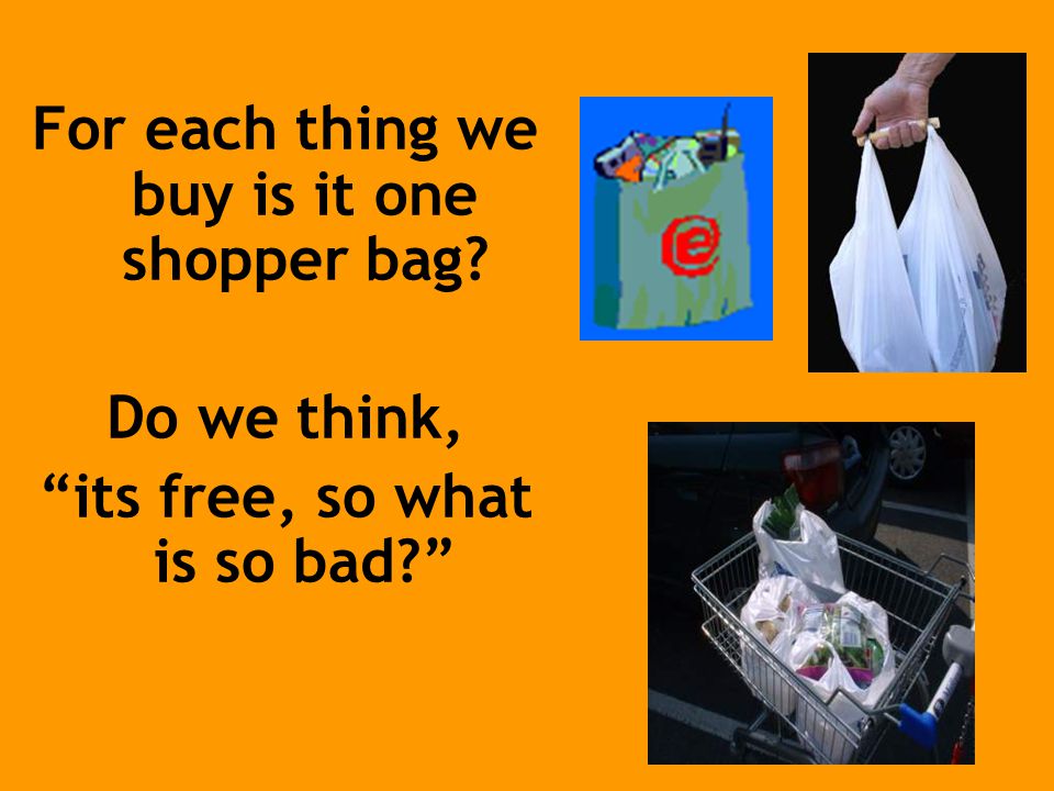 For each thing we buy is it one shopper bag Do we think, its free, so what is so bad