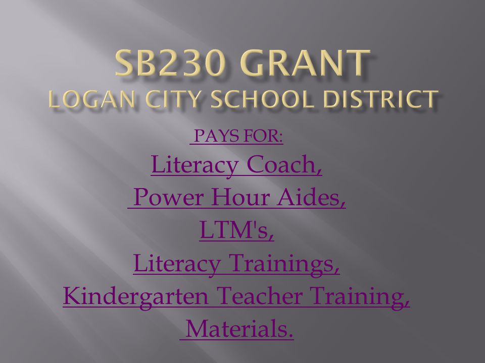 PAYS FOR: Literacy Coach, Power Hour Aides, LTM s, Literacy Trainings, Kindergarten Teacher Training, Materials.