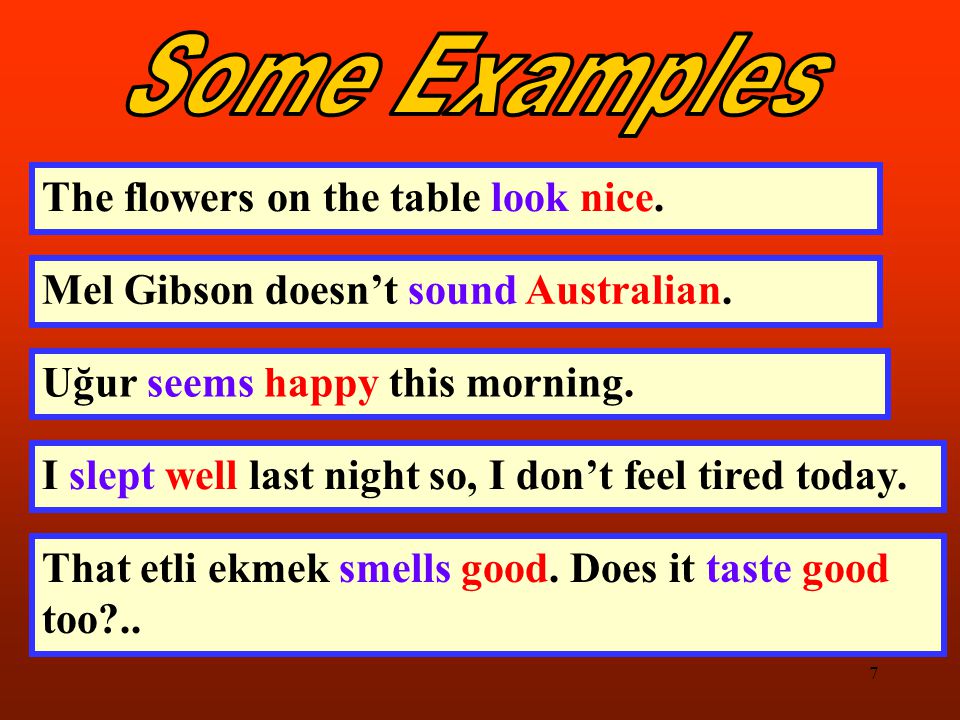 7 The flowers on the table look nice. Mel Gibson doesn’t sound Australian.