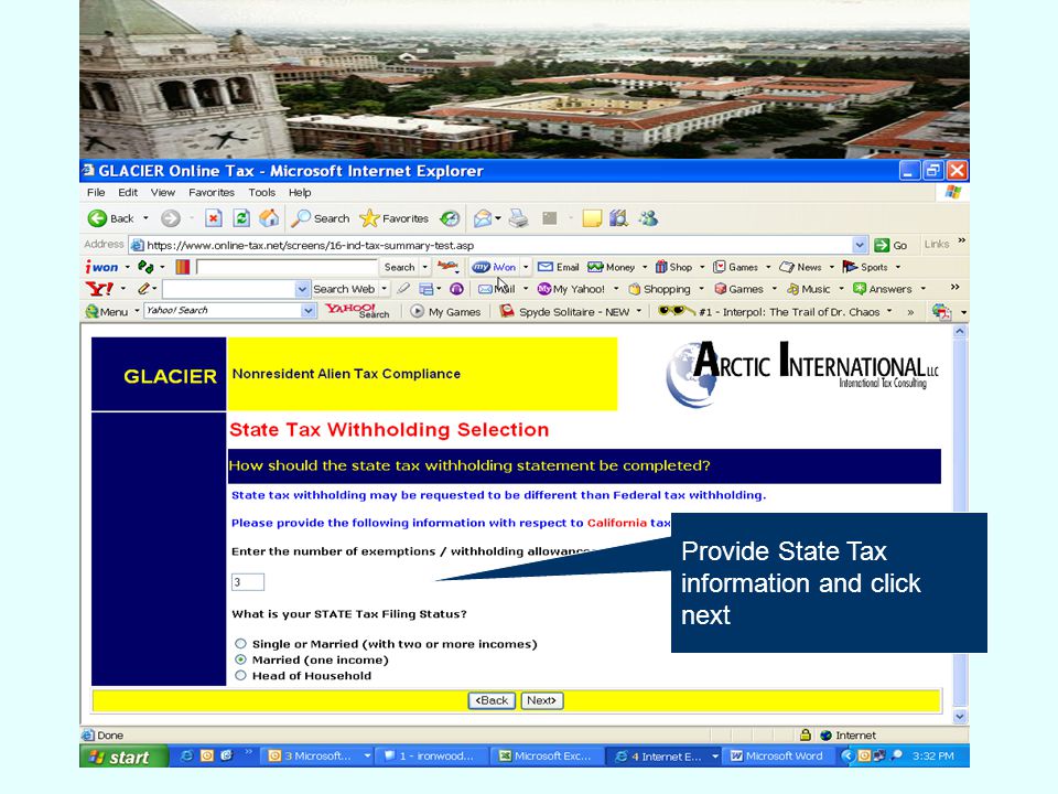 Provide State Tax information and click next