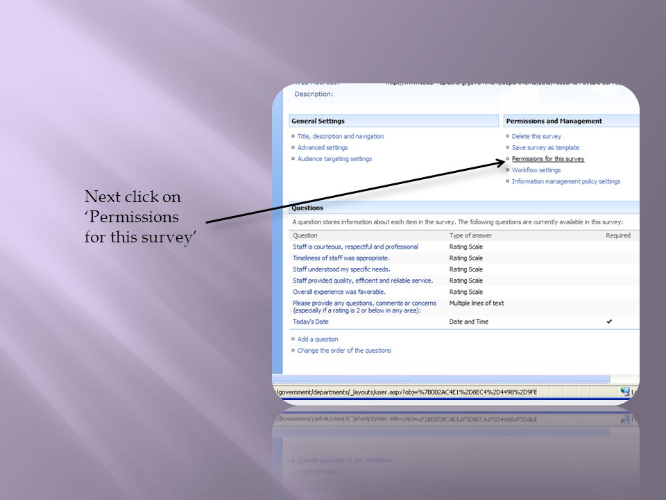 Next click on ‘Permissions for this survey’