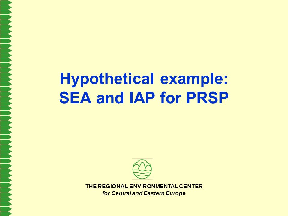THE REGIONAL ENVIRONMENTAL CENTER for Central and Eastern Europe Hypothetical example: SEA and IAP for PRSP