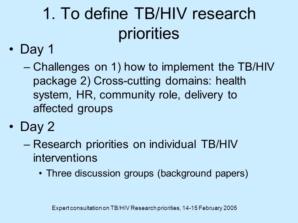 Expert consultation on TB/HIV Research priorities, February