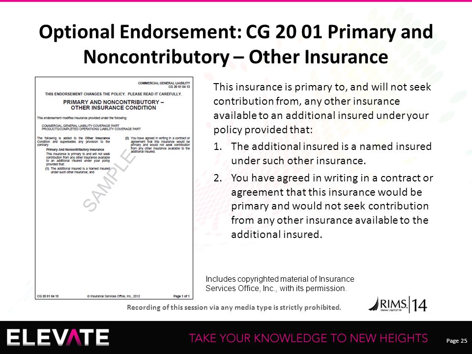 page 1 recording of this session via any media type is strictly primary and noncontributory endorsement form