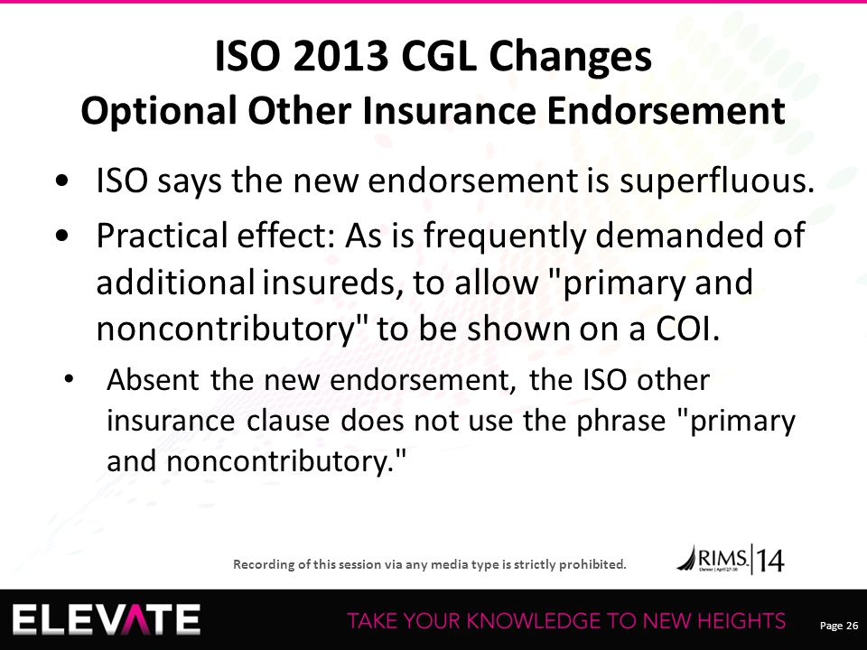 page 1 recording of this session via any media type is strictly primary and noncontributory endorsement form