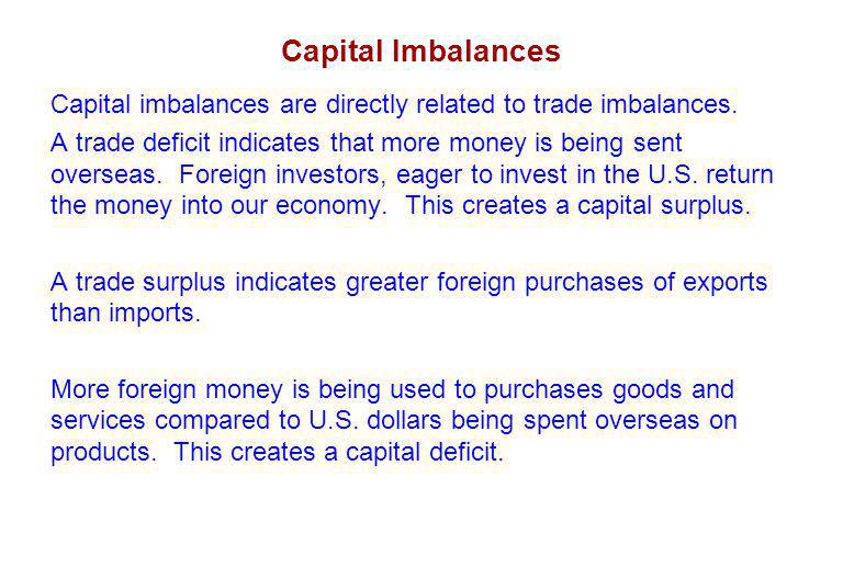 Capital Imbalances Capital imbalances are directly related to trade imbalances.