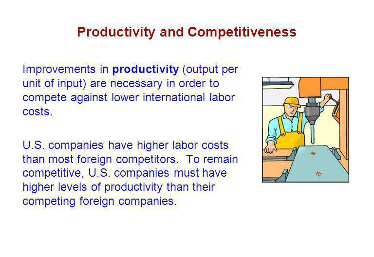 Productivity and Competitiveness Improvements in productivity (output per unit of input) are necessary in order to compete against lower international labor costs.