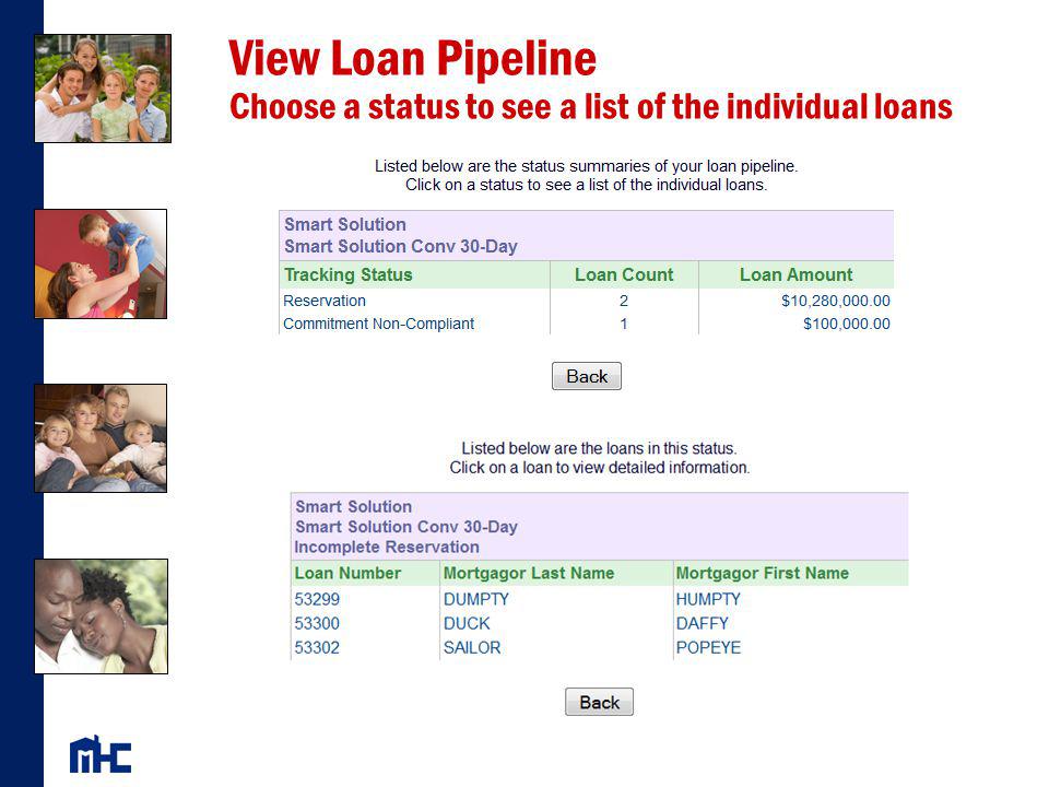 View Loan Pipeline Choose a status to see a list of the individual loans