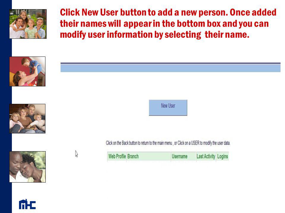 Click New User button to add a new person.