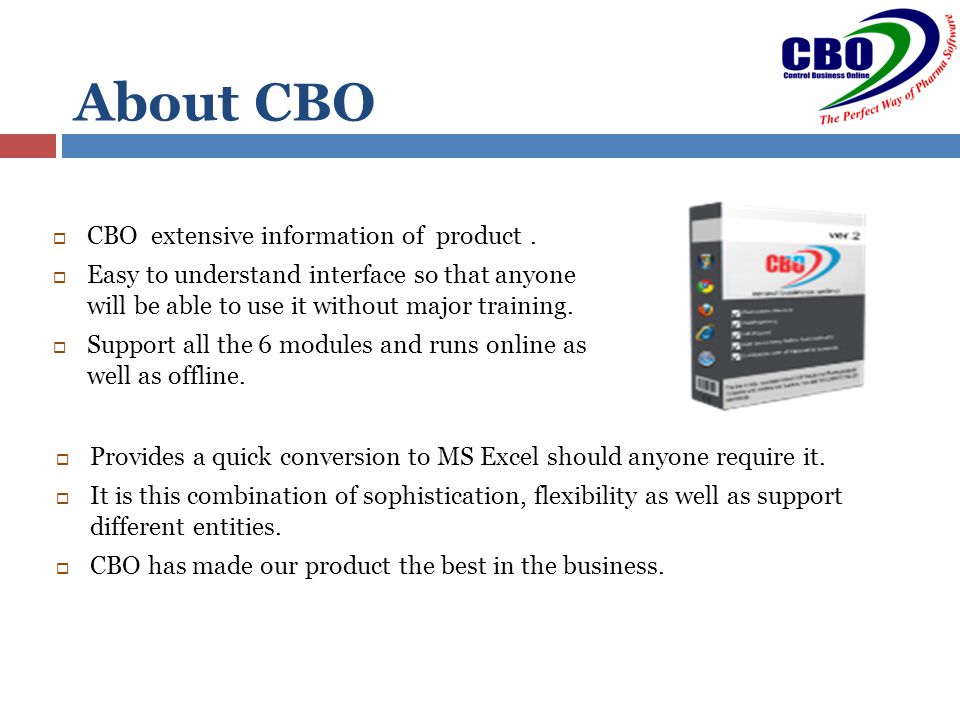 About CBO  CBO extensive information of product.