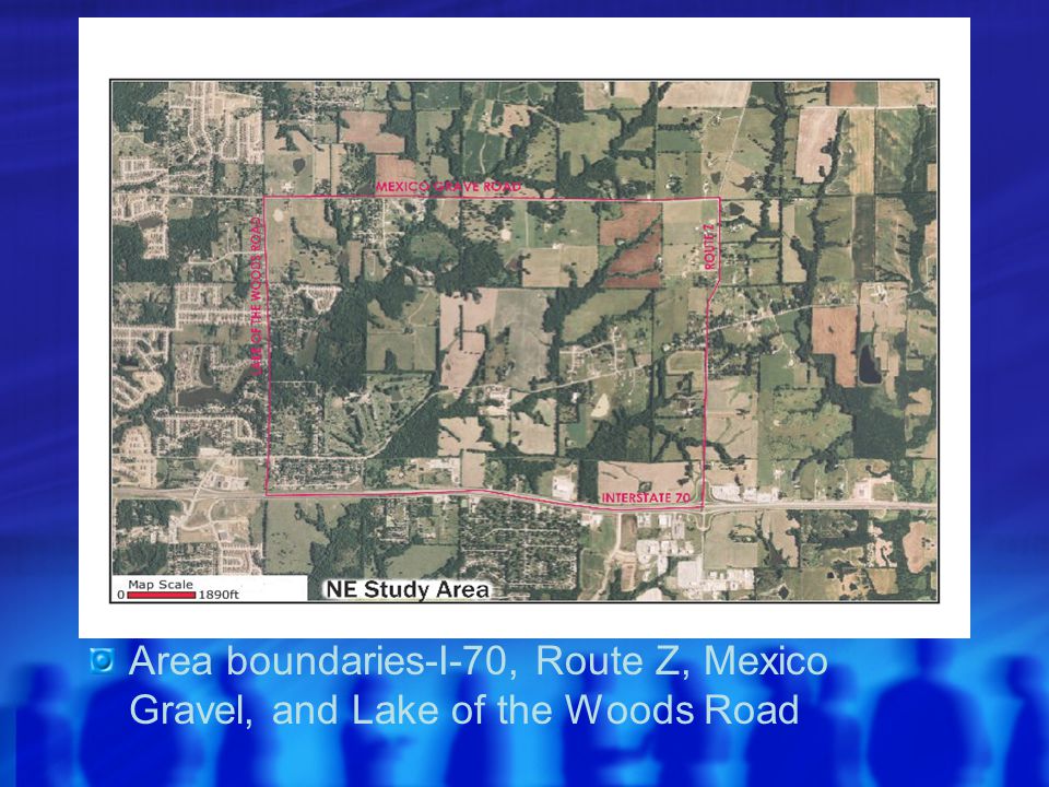 Area boundaries-I-70, Route Z, Mexico Gravel, and Lake of the Woods Road