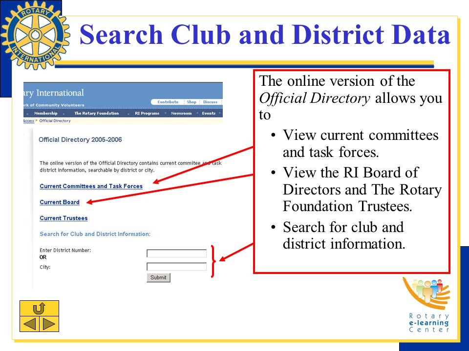 Search Club and District Data The online version of the Official Directory allows you to View current committees and task forces.