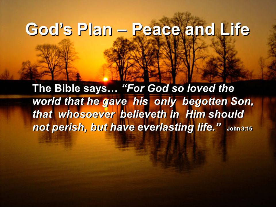 God’s Plan – Peace and Life God loves you and wants you to experience His peace and life.