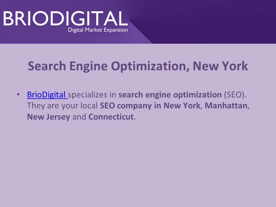 Search Engine Optimization, New York BrioDigital specializes in search engine optimization (SEO).