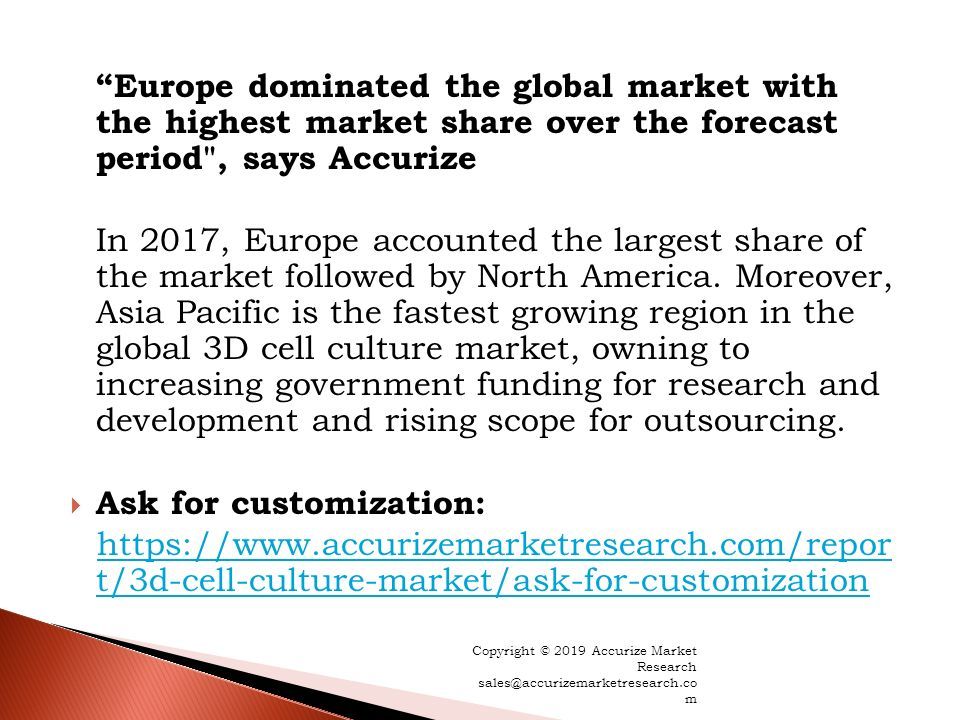 Europe dominated the global market with the highest market share over the forecast period , says Accurize In 2017, Europe accounted the largest share of the market followed by North America.