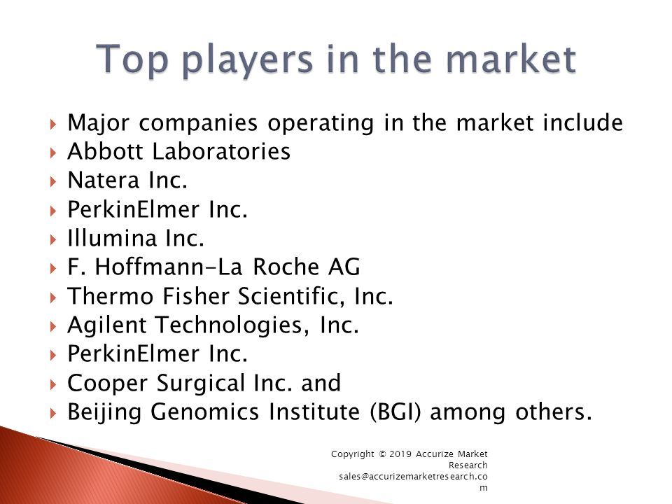  Major companies operating in the market include  Abbott Laboratories  Natera Inc.