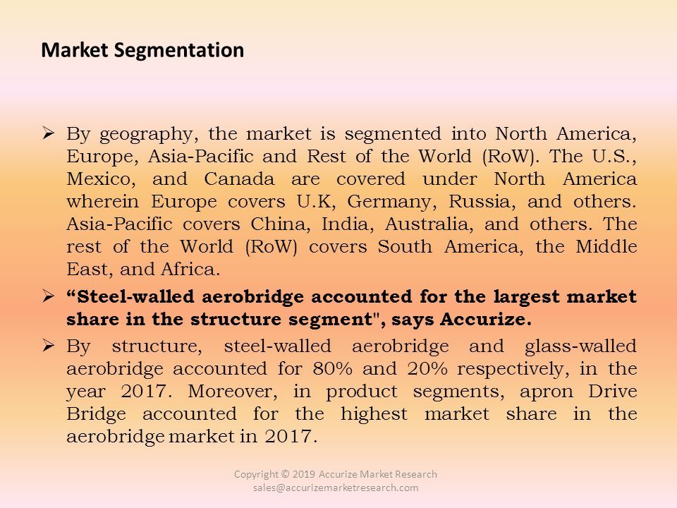Market Segmentation  By geography, the market is segmented into North America, Europe, Asia-Pacific and Rest of the World (RoW).