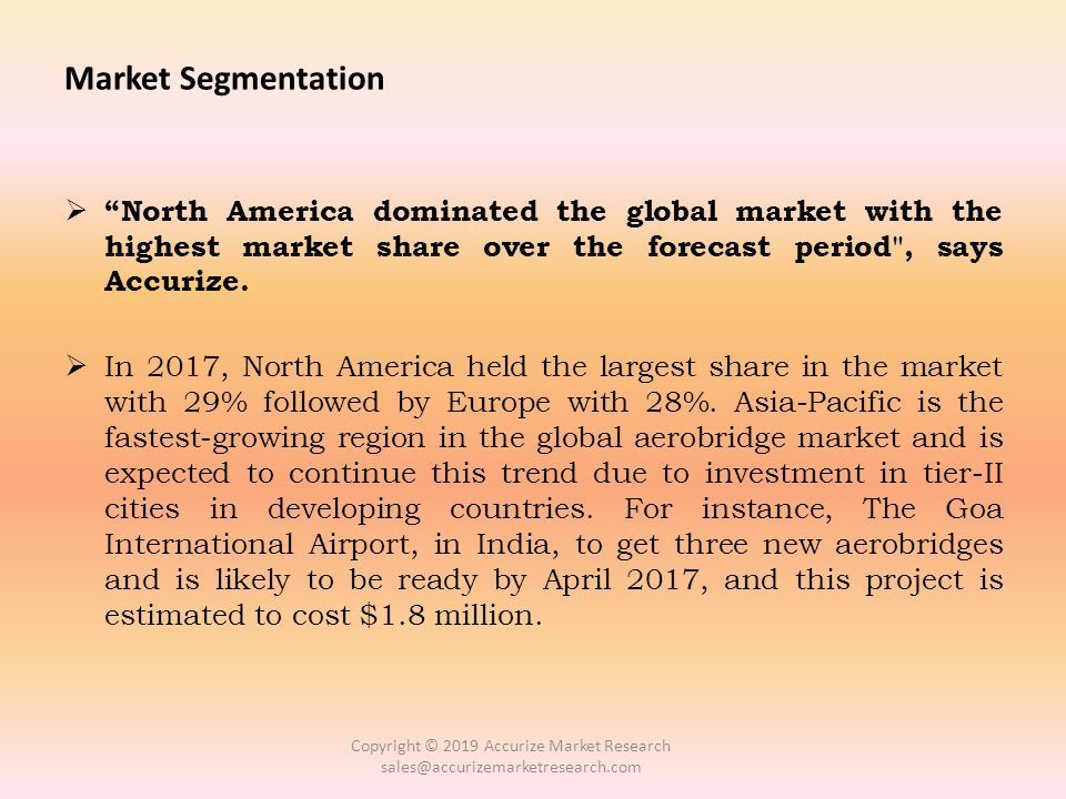 Market Segmentation  North America dominated the global market with the highest market share over the forecast period , says Accurize.