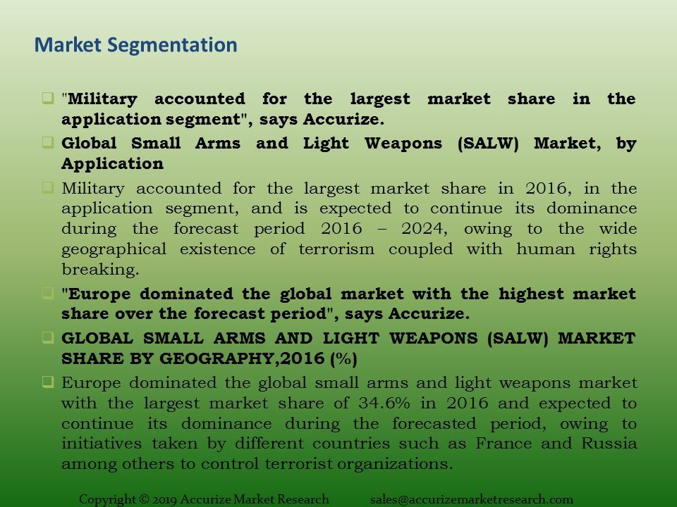 Market Segmentation  Military accounted for the largest market share in the application segment , says Accurize.