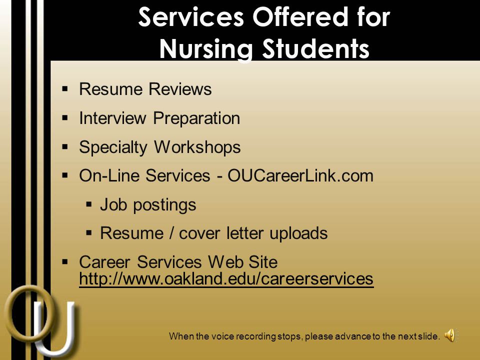 Interviewing Tips for Nurses When the voice recording stops, please advance to the next slide.