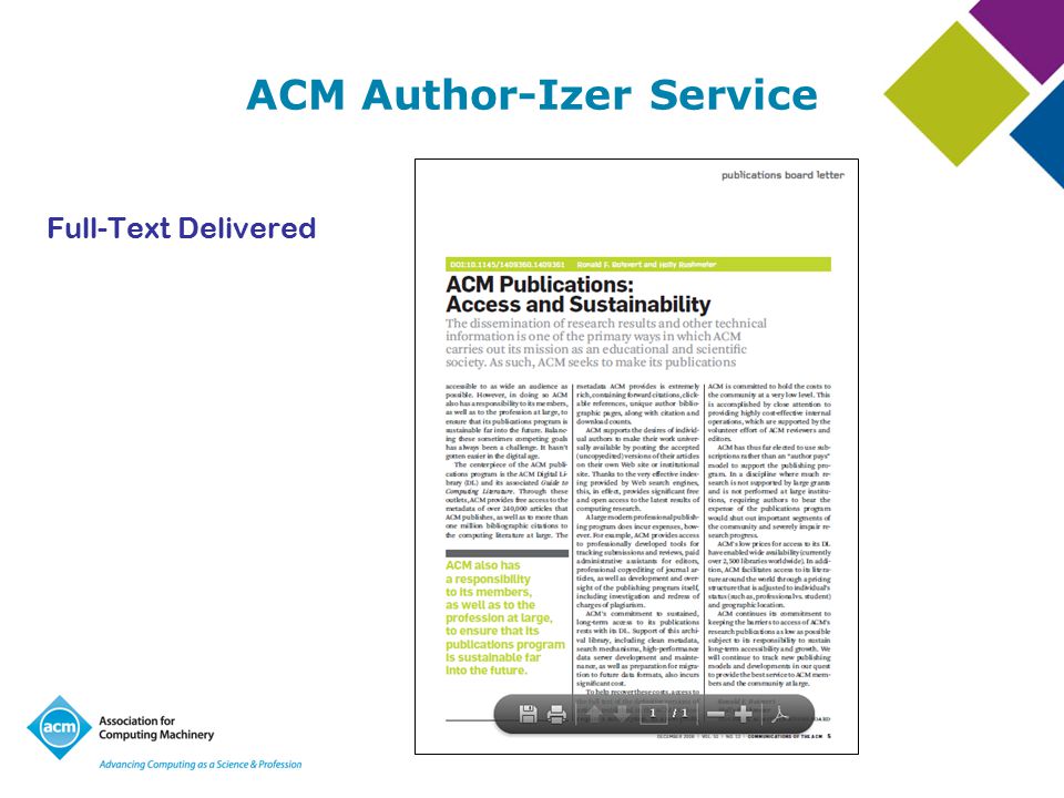 ACM Author-Izer Service Full-Text Delivered