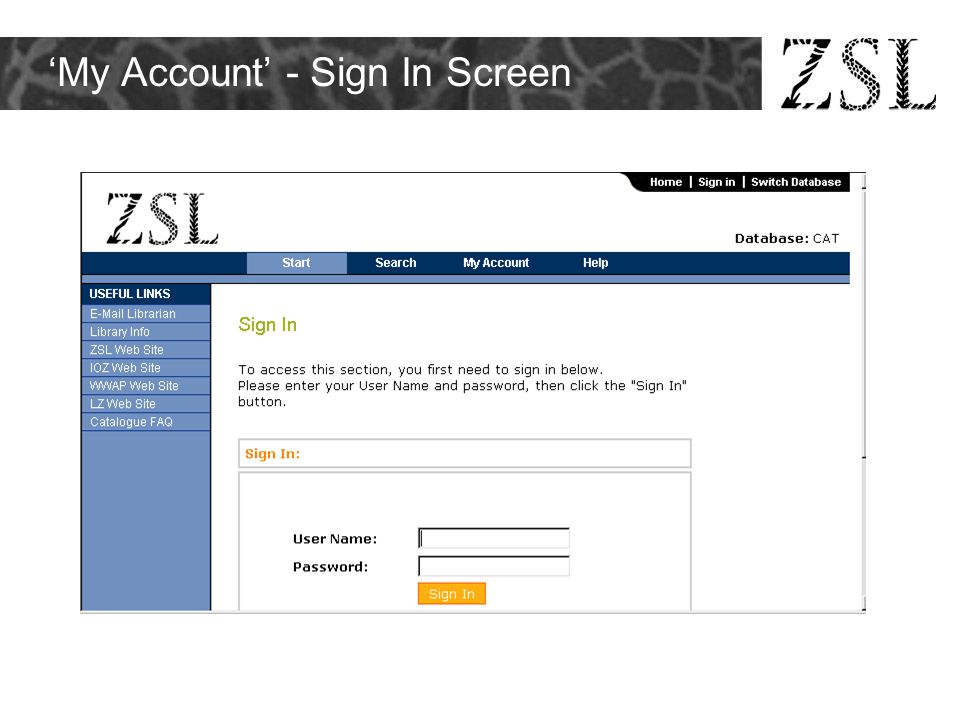 ‘My Account’ - Sign In Screen