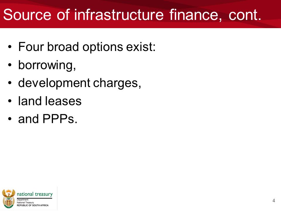 Source of infrastructure finance, cont.