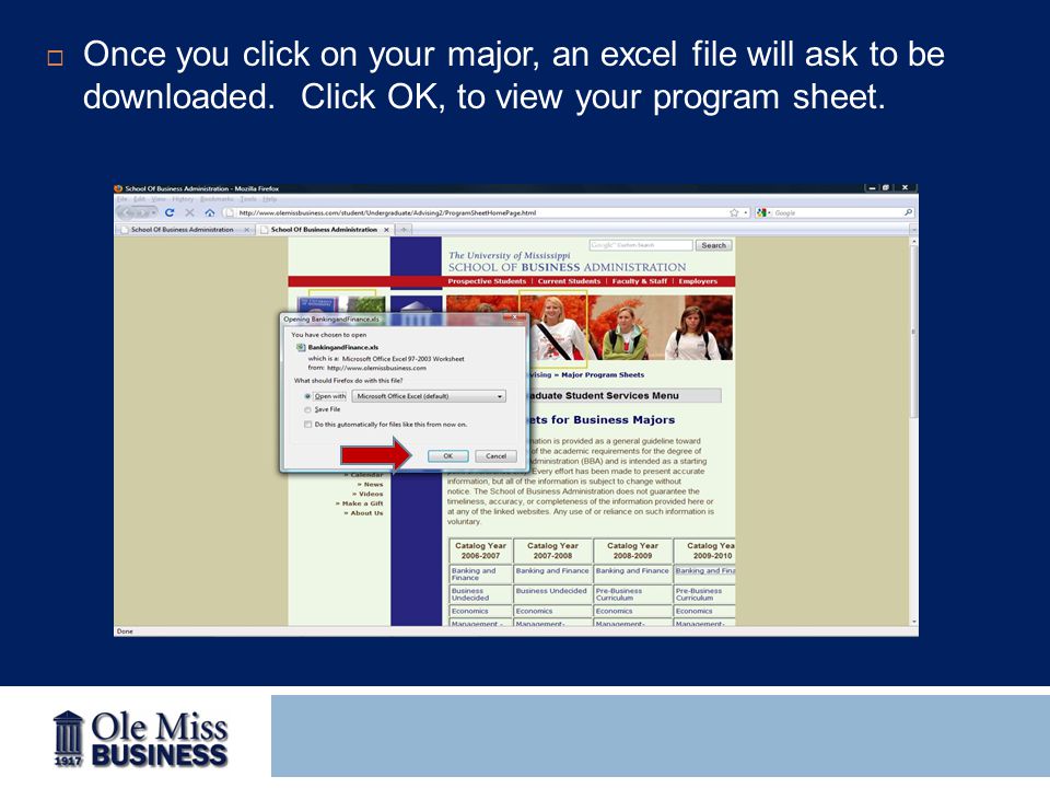  Once you click on your major, an excel file will ask to be downloaded.