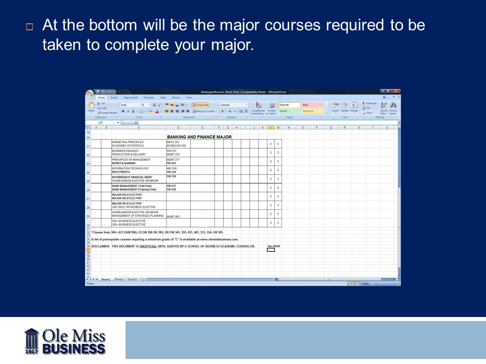  At the bottom will be the major courses required to be taken to complete your major.
