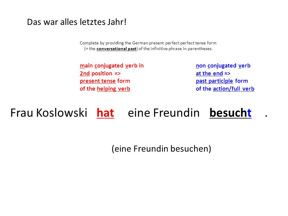 was war bei familie koslowski los category weak present perfect infinitive form german