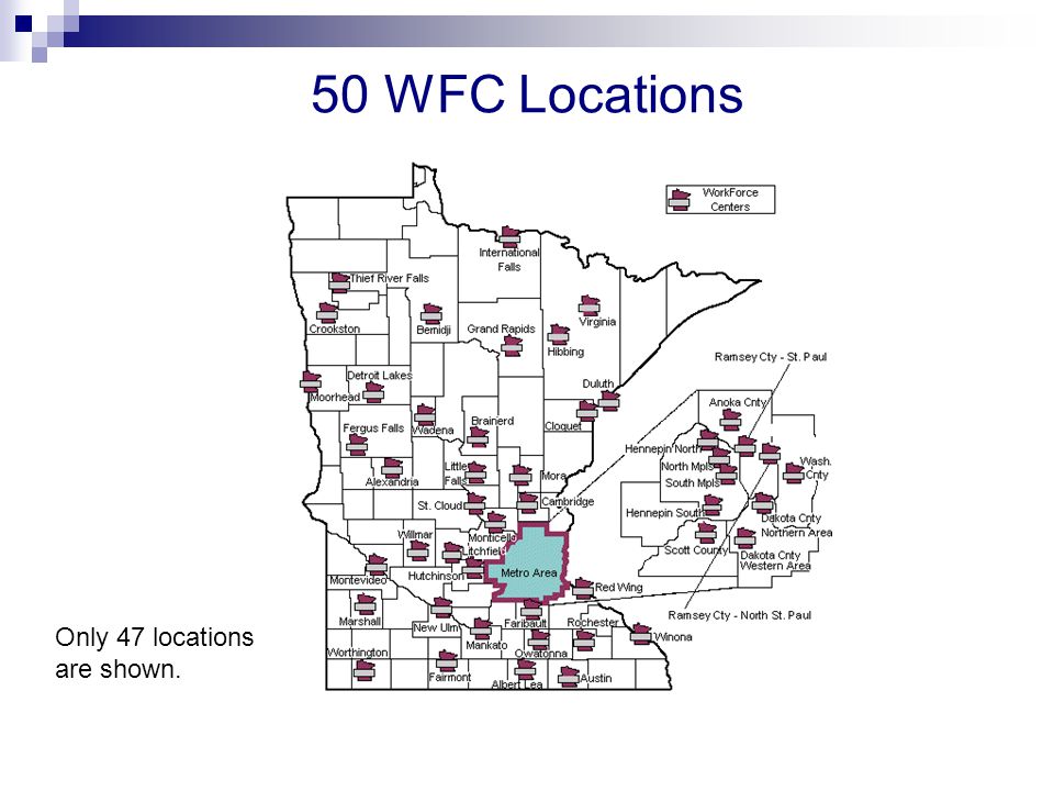 50 WFC Locations Only 47 locations are shown.