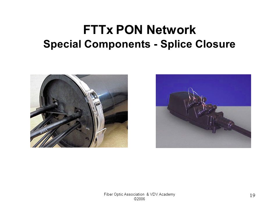 Fiber Optic Association & VDV Academy © FTTx PON Network Special Components - Splice Closure