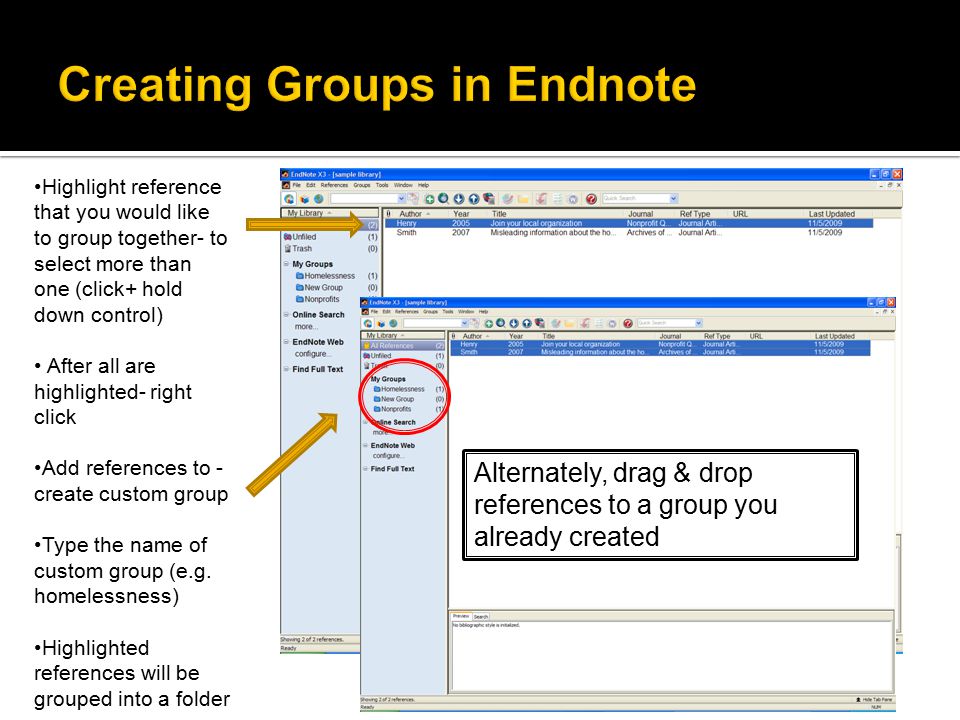 Highlight reference that you would like to group together- to select more than one (click+ hold down control) After all are highlighted- right click Add references to - create custom group Type the name of custom group (e.g.
