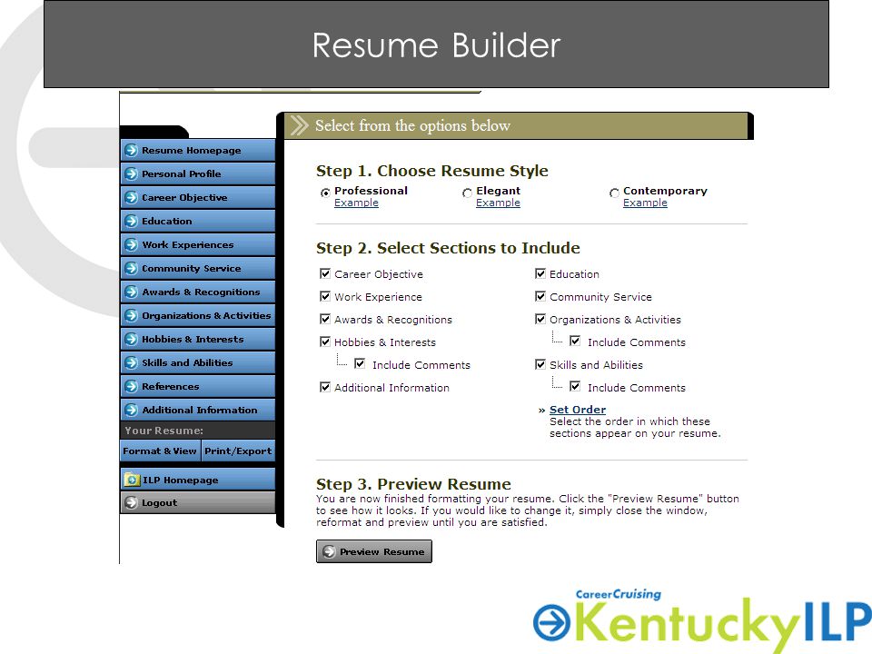 job guide resume builder