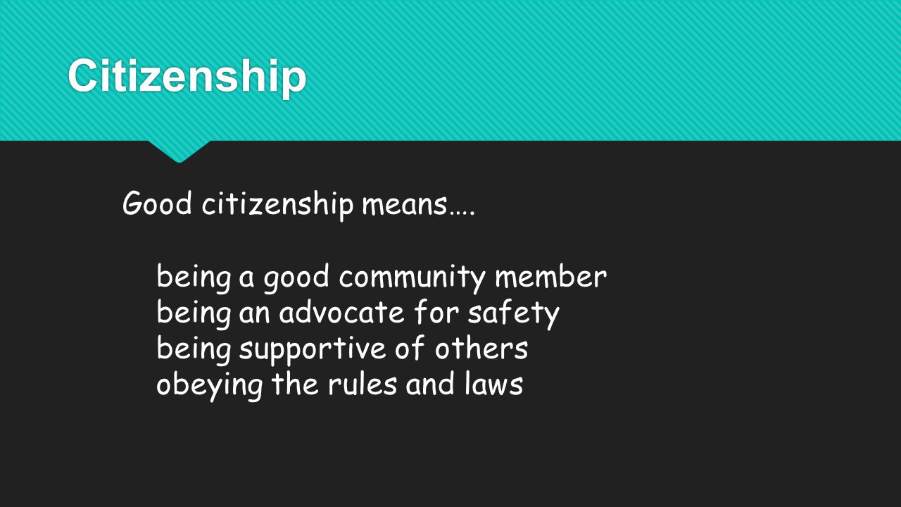 Citizenship Good citizenship means….