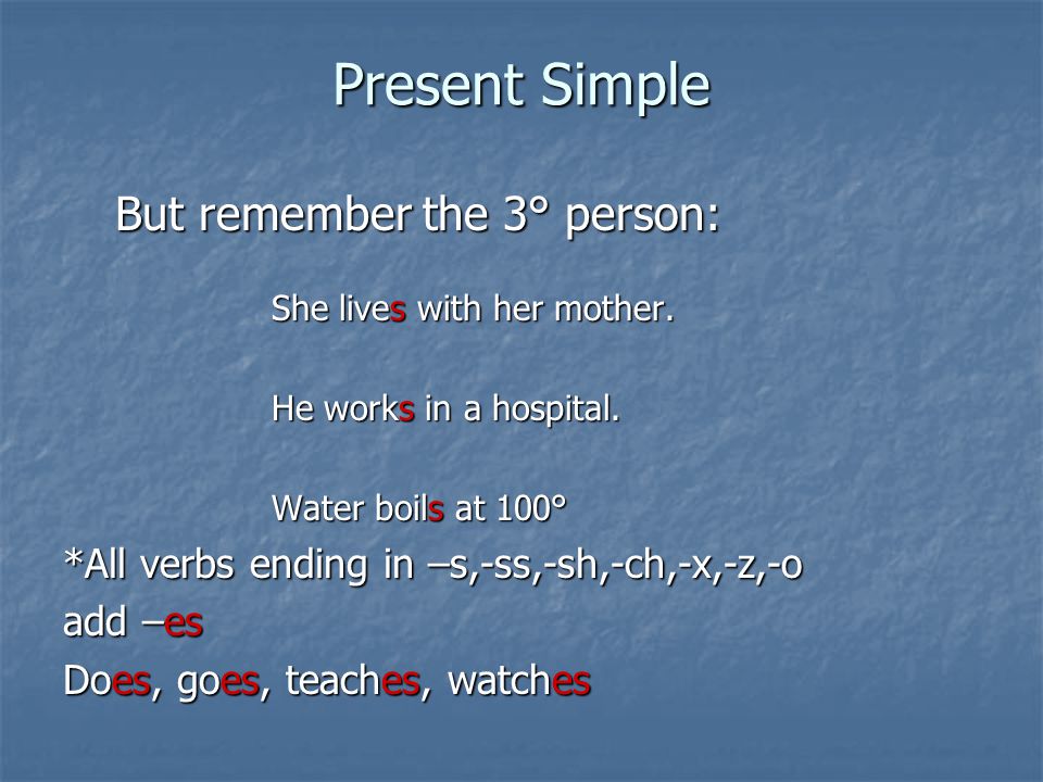 Present Simple But remember the 3° person: She lives with her mother.