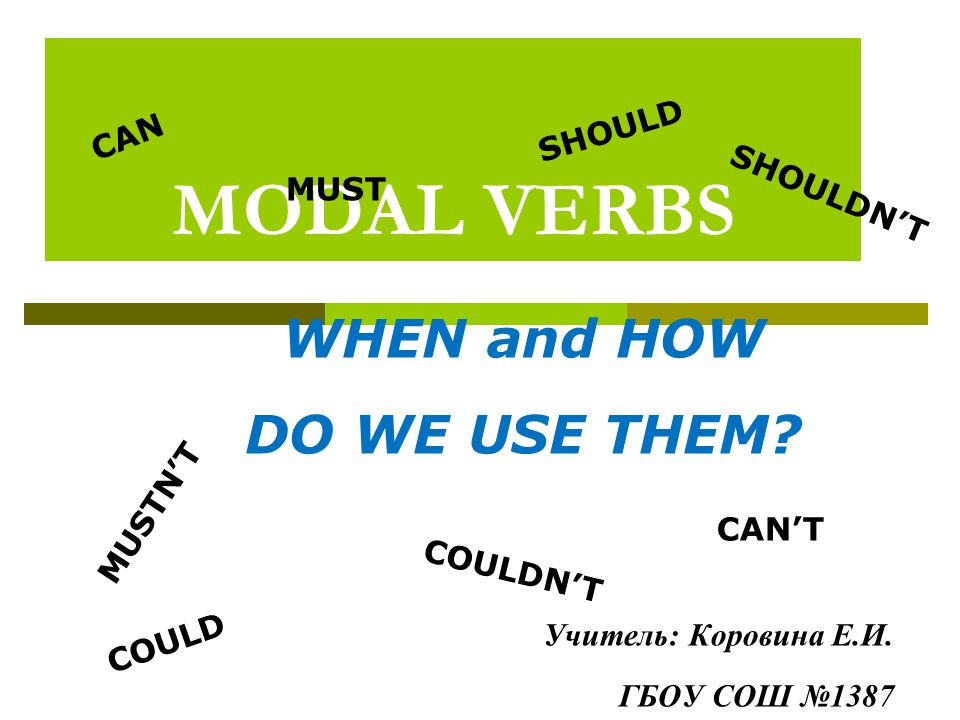 MODAL VERBS CAN COULD MUST SHOULD CAN’T MUSTN’T SHOULDN’T COULDN’T WHEN and HOW DO WE USE THEM.