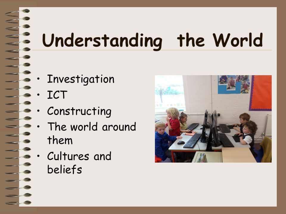Understanding the World Investigation ICT Constructing The world around them Cultures and beliefs