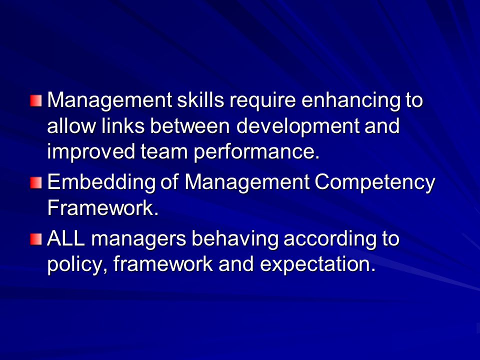 Management skills require enhancing to allow links between development and improved team performance.
